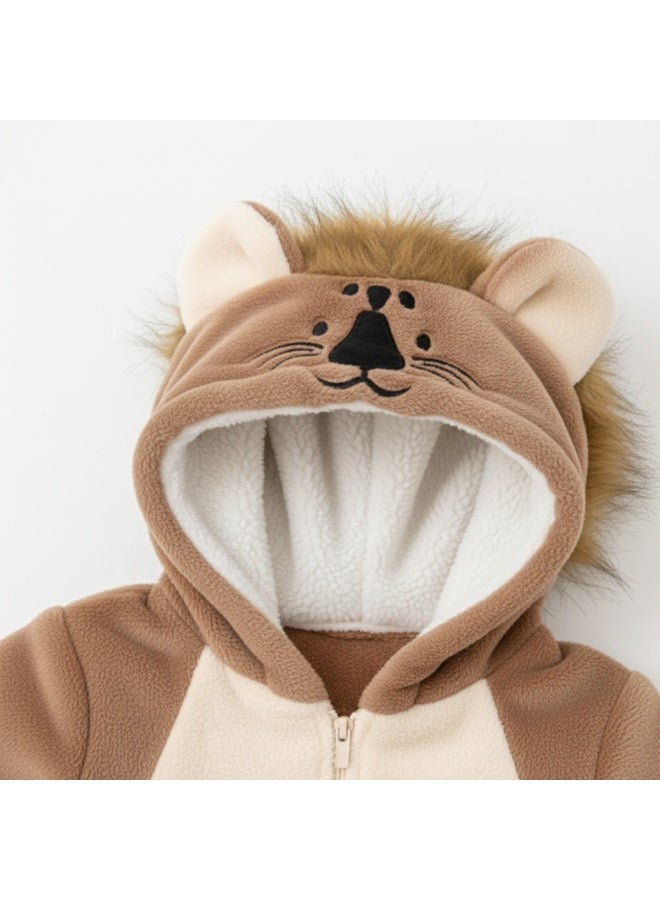 Cloud Fashion جامبسوت بيبي شتوي بتصميم أسد – سالوبيت أطفال حديثي الولادة مبطن دافئ - Image 2